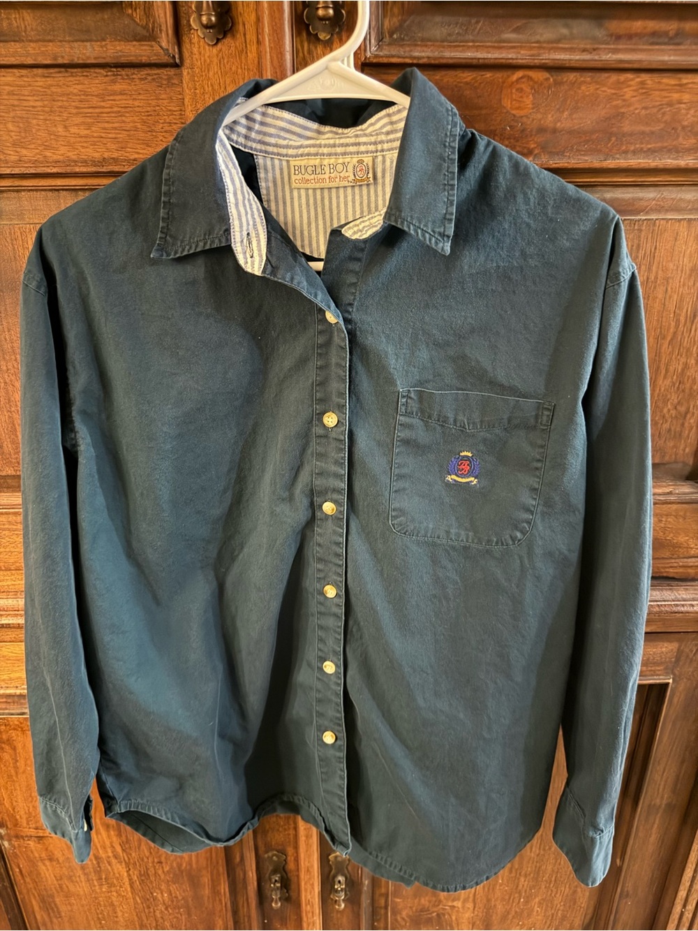 Bugle Boy Teal Long-Sleeve Button-Up Shirt with Pocket Emblem